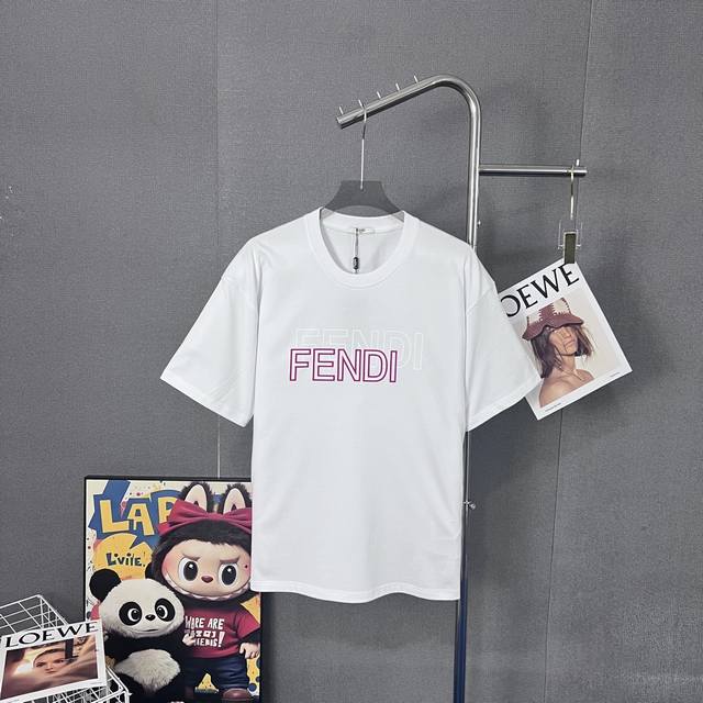 Fendi 270g round neck short-sleeved T-shirtBrand classic gradient suede letter l