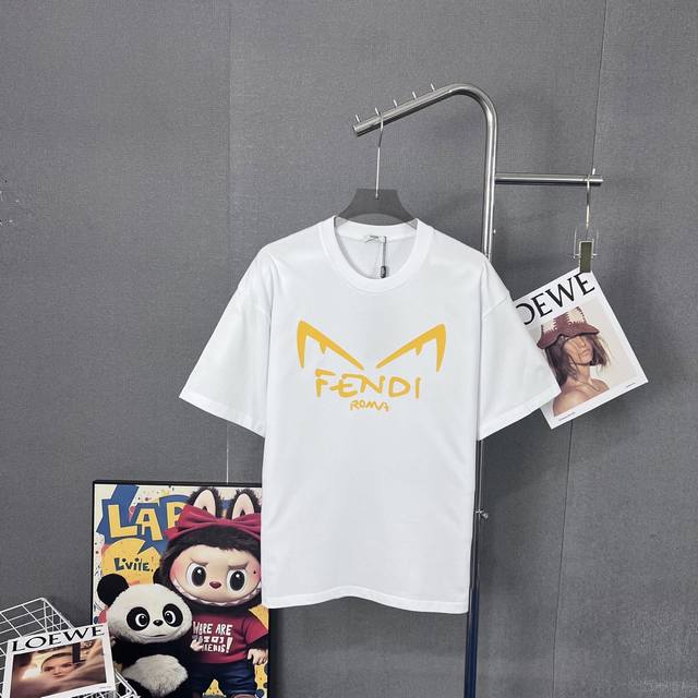 Fendi 270g round neck short-sleeved T-shirtBrand classic 3D offset letter logo e