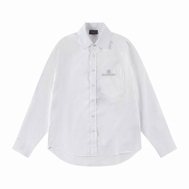 Balenciaga logo-embroidered single-breasted casual long-sleeved shirt. The regu