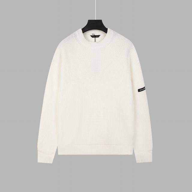 Blcg Solid Color Sleeve Label Crew Neck Sweater This style uses 60s double combe