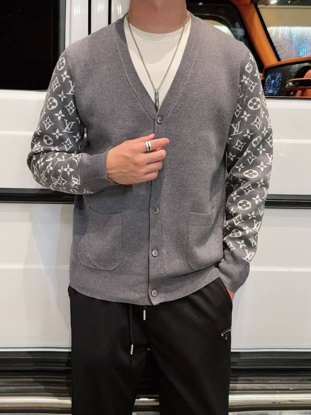 Lv Letter Cardigan Sweater Custom-woven from a collection of luxurious composite