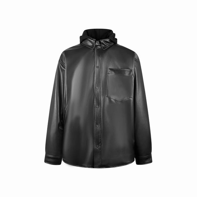 Balenciaga Parka Zippered Hooded Leather JacketCustomized with French Bazaar Bla