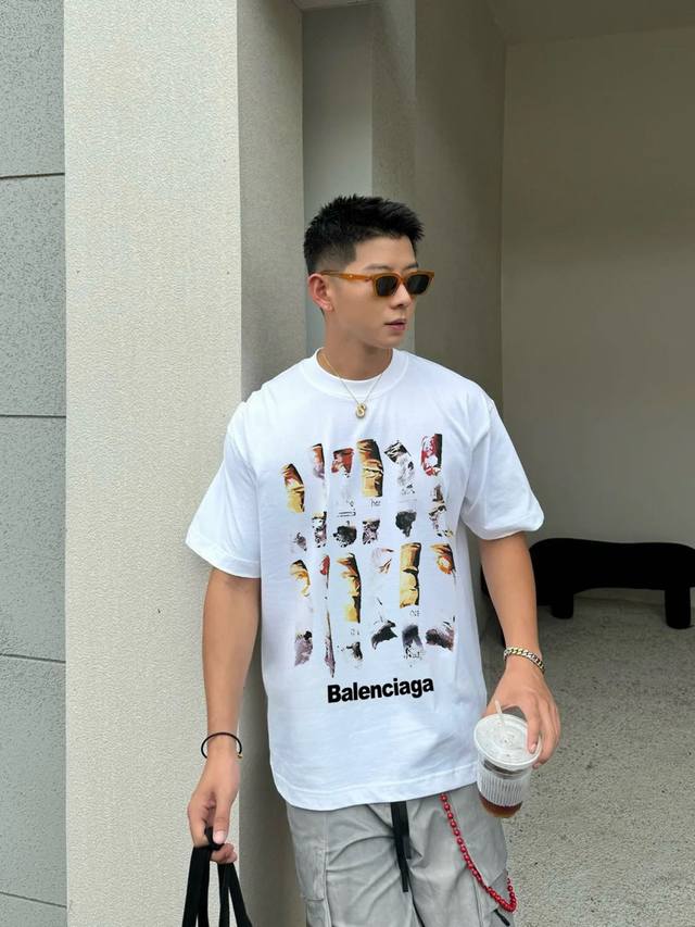Balenciag* Paris 25S new T-shirt. Classic and versatile, all-cotton short-sleeve