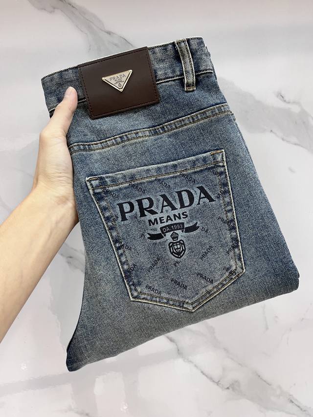 Prada 2025Ss early spring new thin heavy-duty casual jeans, imported high-quali
