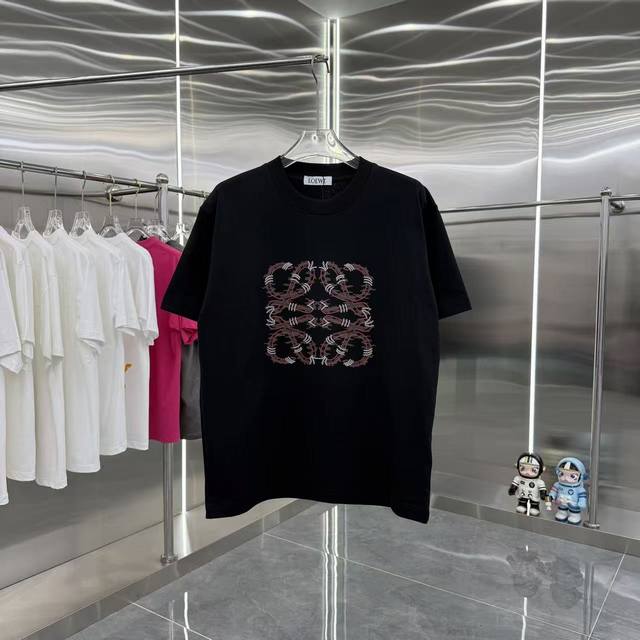Low Loewe 2025 Spring and Autumn new 320g round neck short sleeves engraved mold