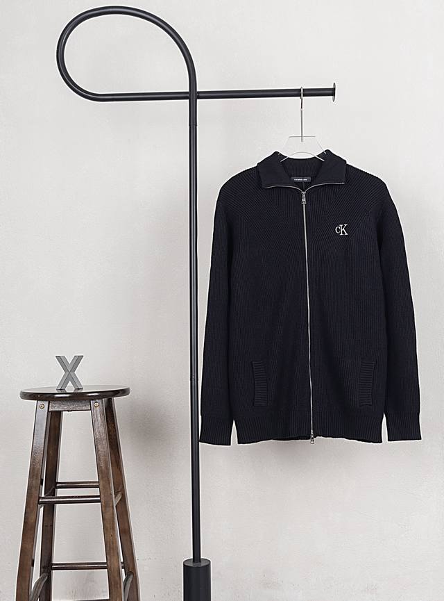 Style No. X Black and gray Ck Chest letter small embroidered knitted zipper jac