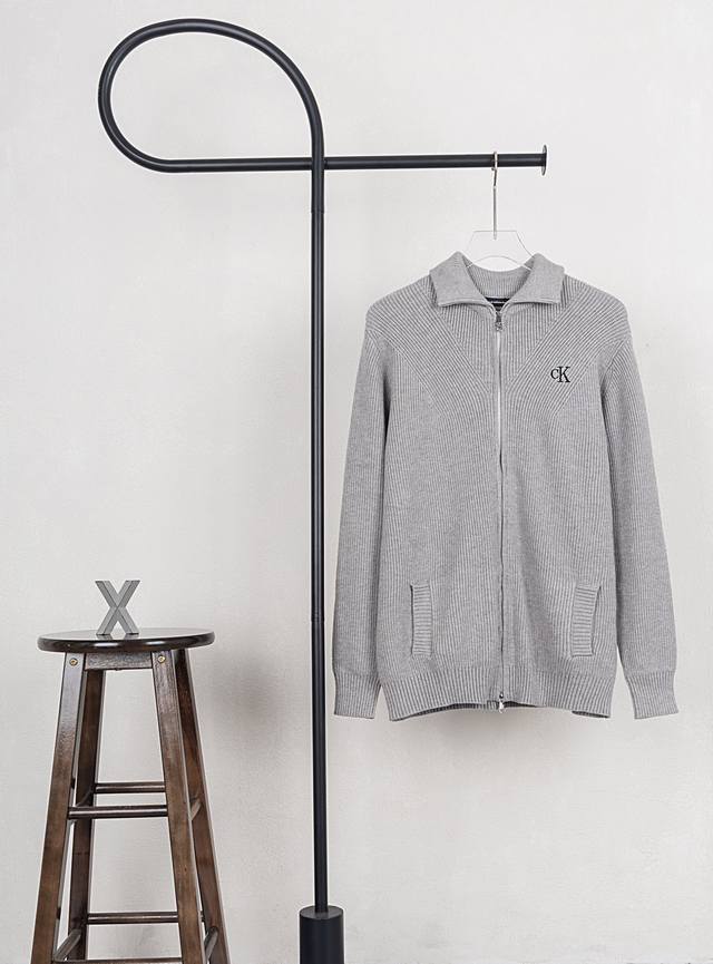 Style No. X Black and gray Ck Chest letter small embroidered knitted zipper jac