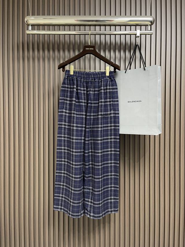 Top and Pants Balenciaga 2025Ss new fall navy blue colorblock plaid hooded zip-
