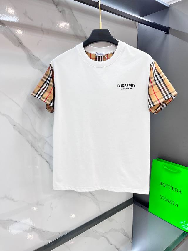 Burberry's new 2025 men's crew-neck short-sleeved shirt, a Hong Kong-made, premi