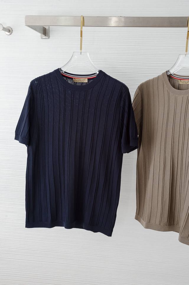 Burberry 2025 Spring/Summer new men's knitted crew neck short-sleeved shirt! Wov