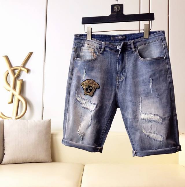 Denim shorts Versace. Top-quality imported, original jeans, crafted with origin