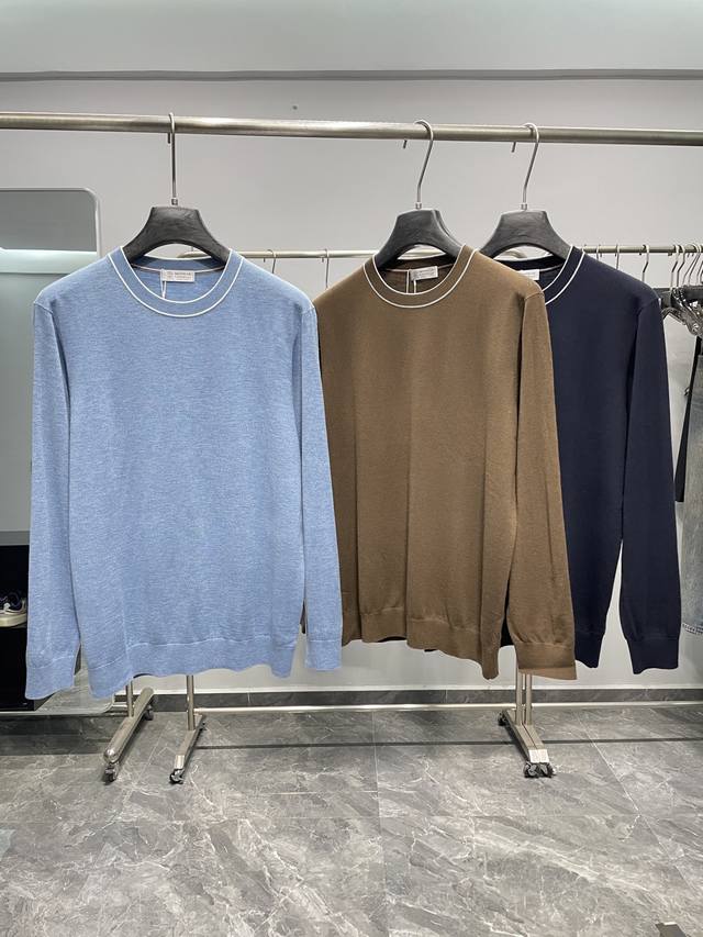 Bc25Fw's new autumn/winter silk and wool blend solid color knitted crewneck swea
