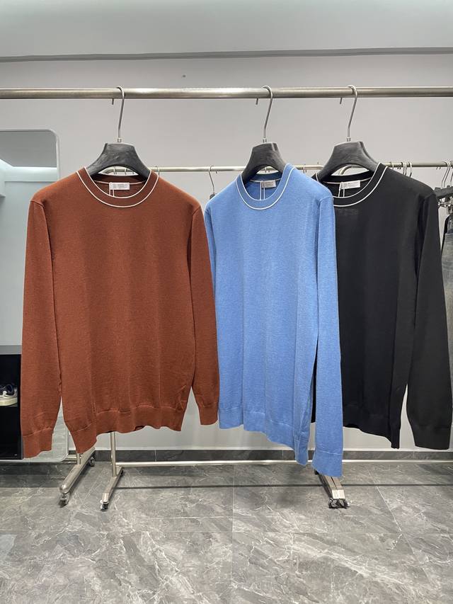 Bc25Fw's new autumn/winter silk and wool blend solid color knitted crewneck swea