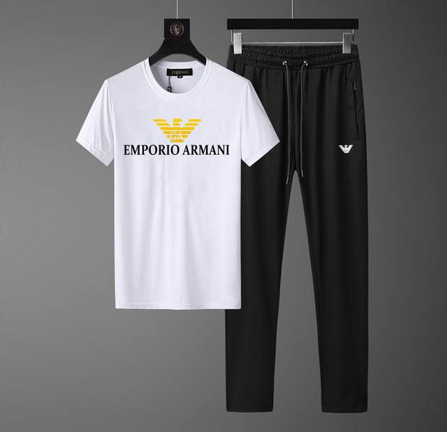 Armani's new spring/summer short-sleeved suit, classic round neck style, luxury