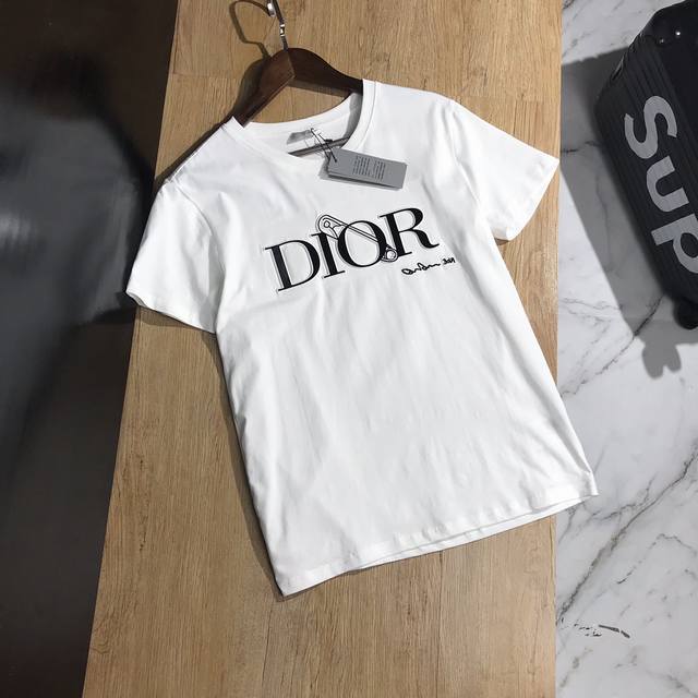 Dior 3D embossed leather logo short-sleeved T-shirt 20Ss G-net synced gradient u
