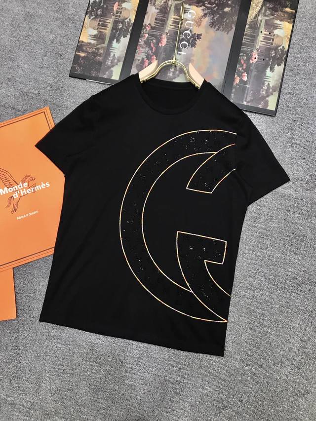 Gu*Cci 20Ss summer new short-sleeved shirt, counter version, large hot-stamped d