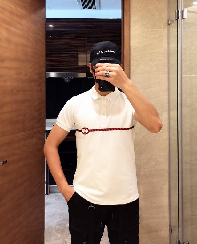 Price adjustment: Gucci Spring/Summer pique cotton lapel short-sleeved top, a h