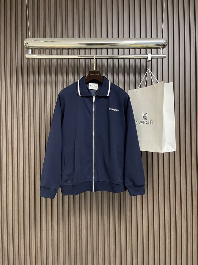 Miumiu composite pique lapel zipper jacket, made of 260g double pure cotton piqu