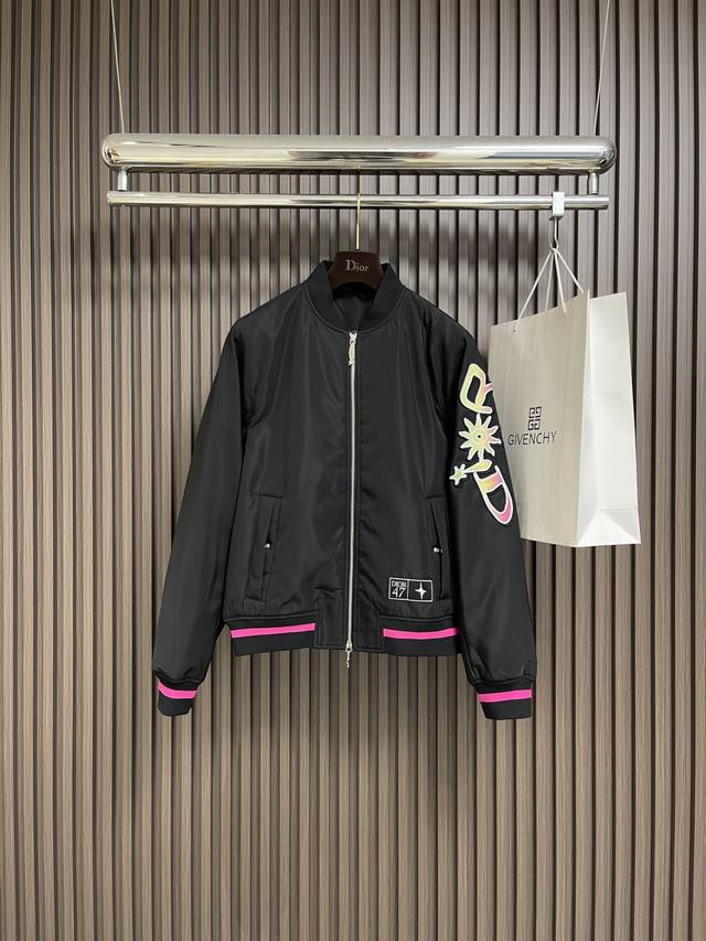 Dior No. 47 black flight jacket with neon pink trim. This short is a new piece f