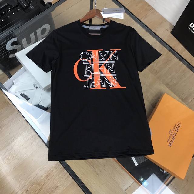 Ck Exclusive high-quality men's short-sleeved T-shirt with tag, collar label, an