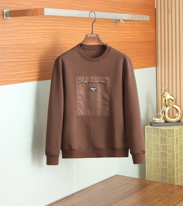 prad*2025 Autumn/Winter crewneck sweatshirt pullover with chest zipper pocket de