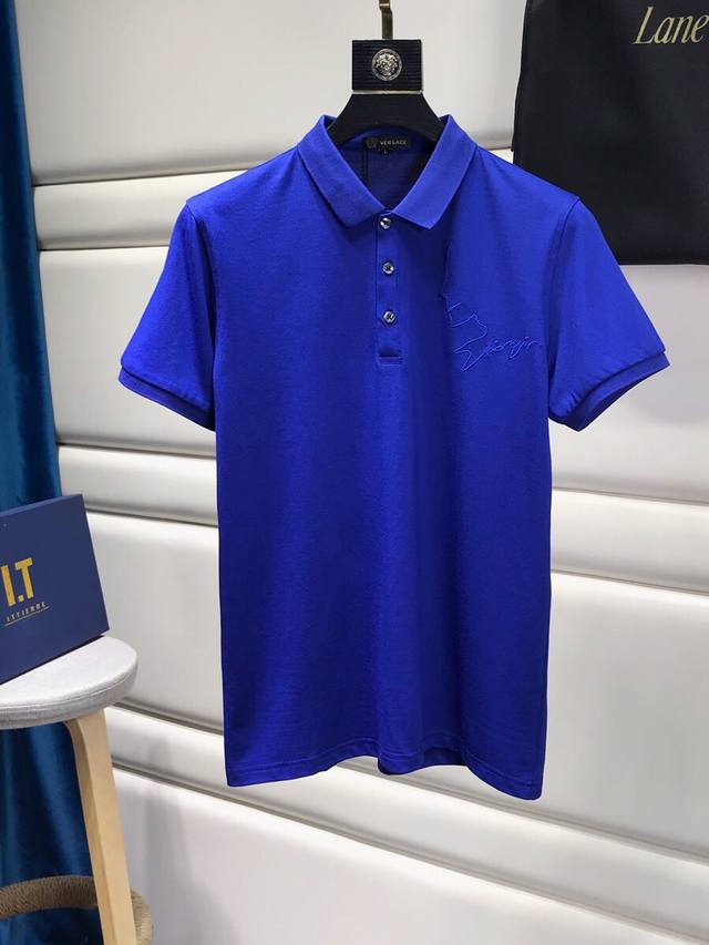 Special offer Versace 20Ss summer new lapel T-shirt polo shirt, line side face e