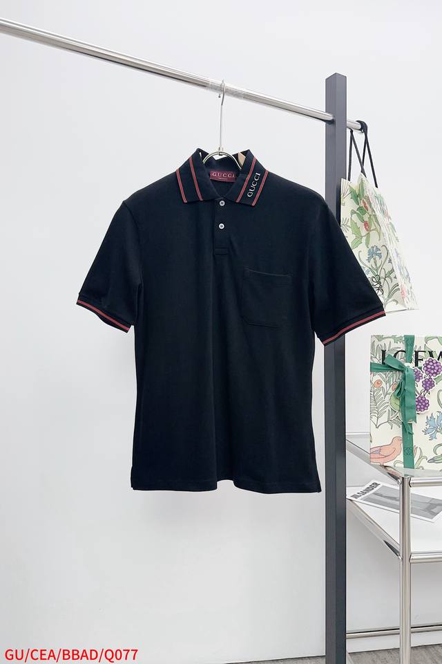 Q077 Gucci logo collar short-sleeve Made of custom high-density pique fabric, we