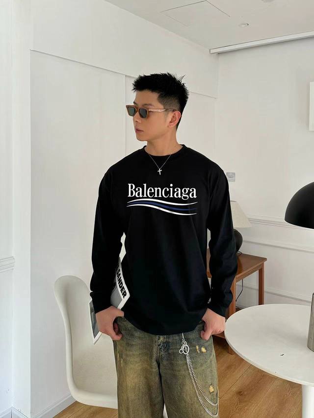 Balenciaga Paris Balenciaga 2025 Spring and Autumn new round neck long sleeve T-