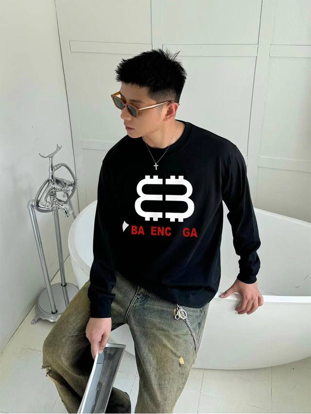 Balenciaga Paris Balenciaga 2025 Spring and Autumn new round neck long sleeve T-