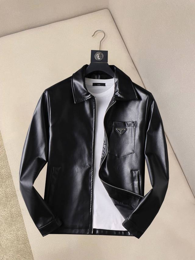 Prada's new 2025 Spring/Autumn leather jacket, a runway-fresh item in immaculat