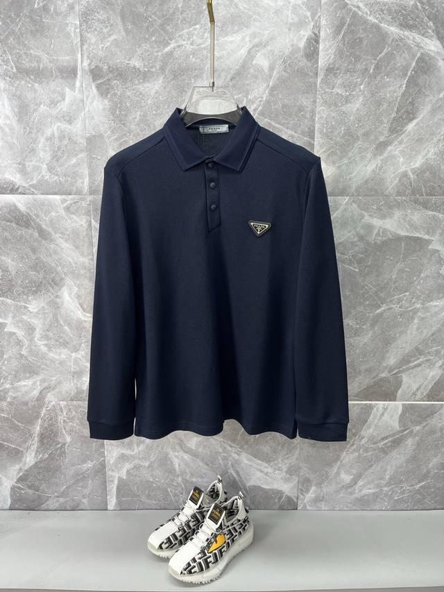 Prada's new 2025 autumn and winter heavyweight lapel polo shirts with long slee