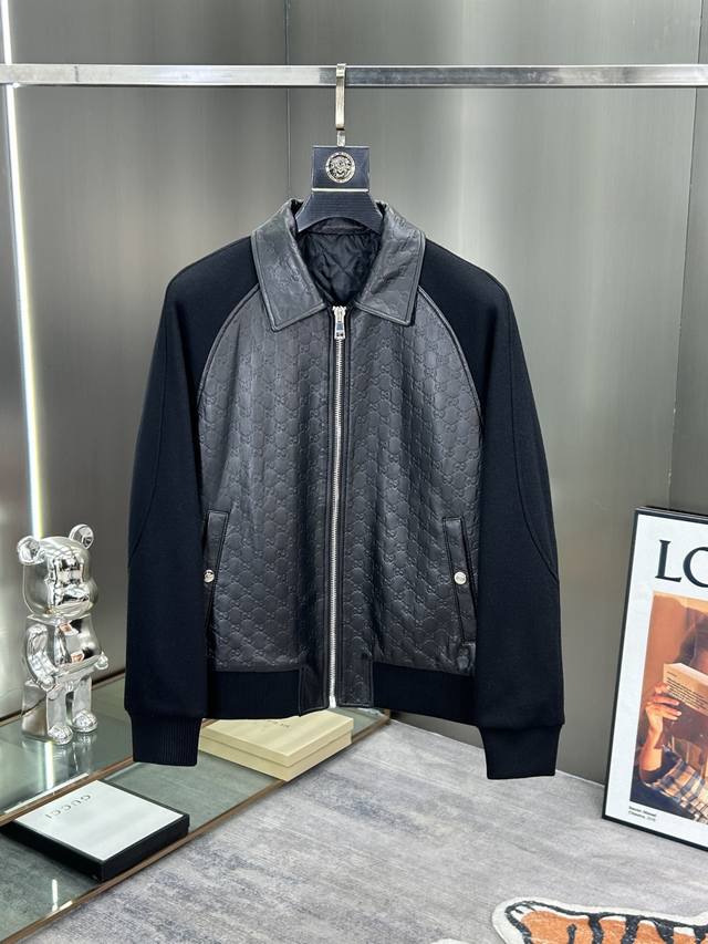Gucci 2025 official website new baseball jacket, suede and lambskin . This blac