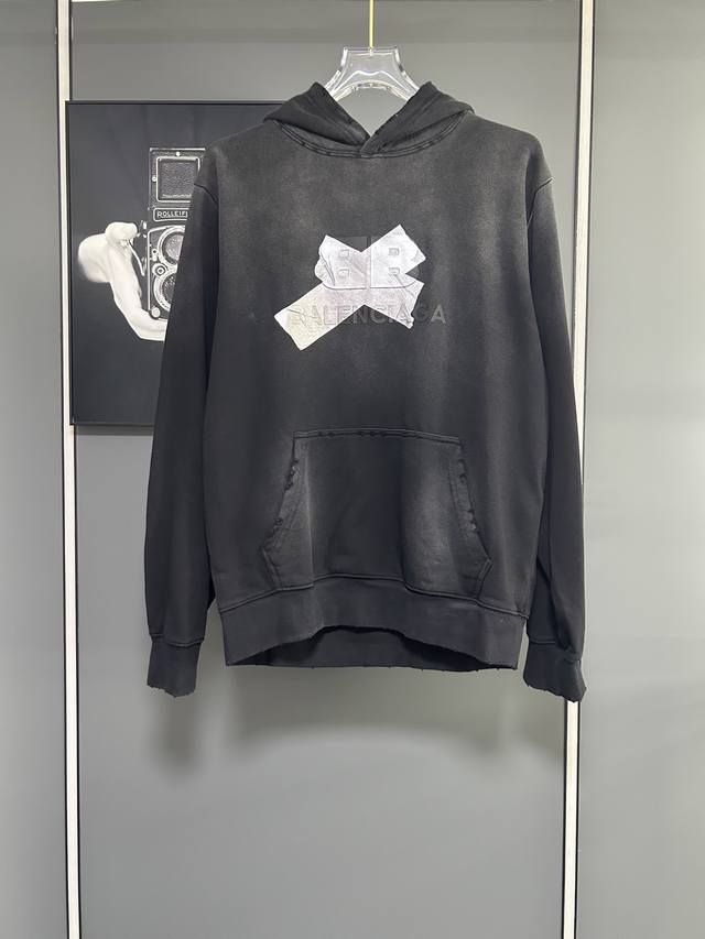 2025 Autumn/Winter Balenciaga washed and distressed silver tape 3D offset logo h
