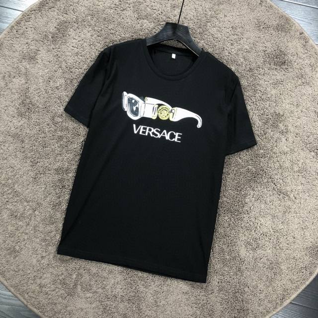 Versace glasses print short-sleeved T-shirt, made from imported mercerized cotto