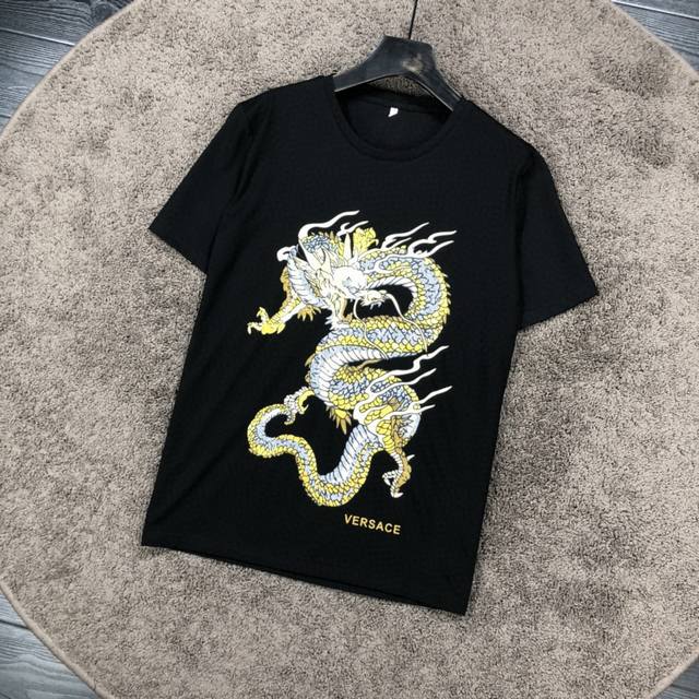 Versace Chinese dragon print short-sleeved T-shirt, made from imported mercerize
