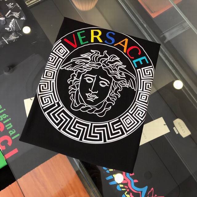 Vs Versace 20Ss Spring/Summer new Medusa embroidered Logo short Tee 3D high-defi