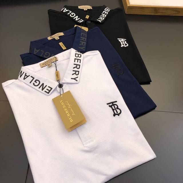 Burberry men's business casual lapel short-sleeved polo shirt, made of pique co