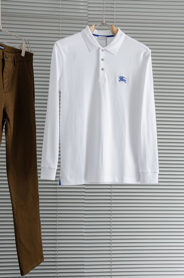 new# Bur#Berry 2025Fw New Light Luxury Men's Lapel Long-sleeved T-shirt# Selecte