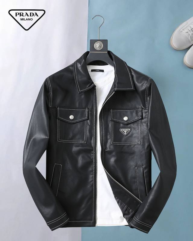 Prada's new 2025 spring fashion casual leather jacket, made of imported high-te