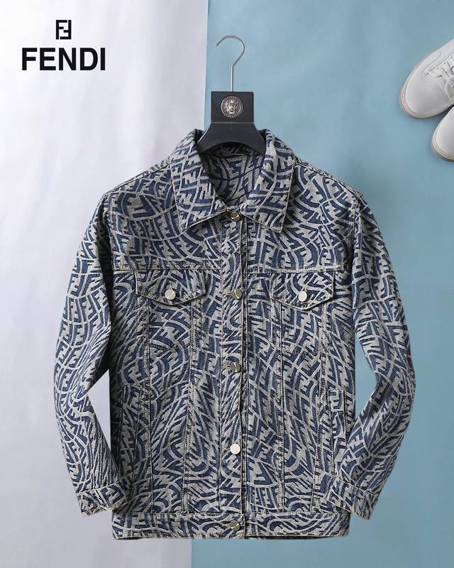 Fendi's new 2025 spring fashion casual denim jacket, made of imported, high-tec