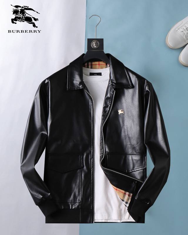 Burberry's high-quality, new spring 2025 leather jacket with a stylish, casual