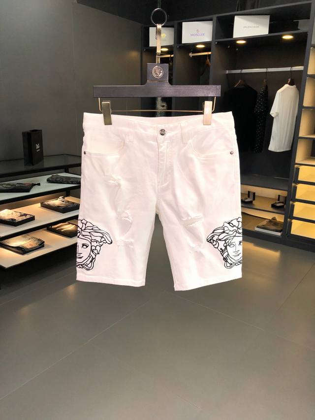 Versace: Newest spring and summer denim shorts. Custom-made hardware and accesso
