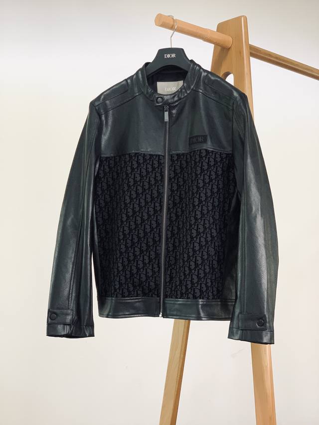 Dior Homme 2025Fw autumn and winter new product jacquard patchwork leather jacke