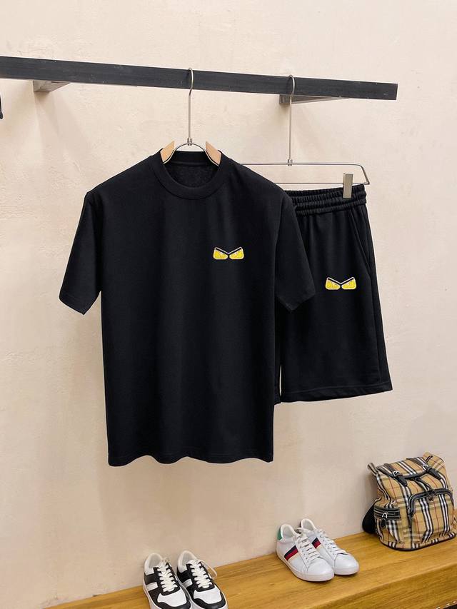 Exclusively for Fendi, this new, stylish, round-neck, short-sleeved shorts set