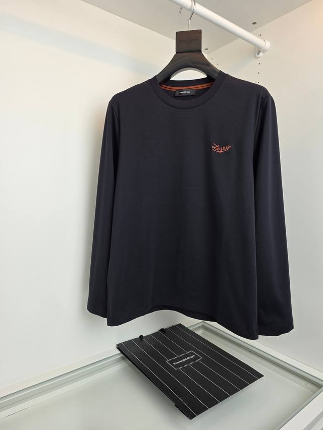 Zegn*2025 Early Autumn Round Neck Long Sleeve, Mercerized High-end T-shirt, Fash