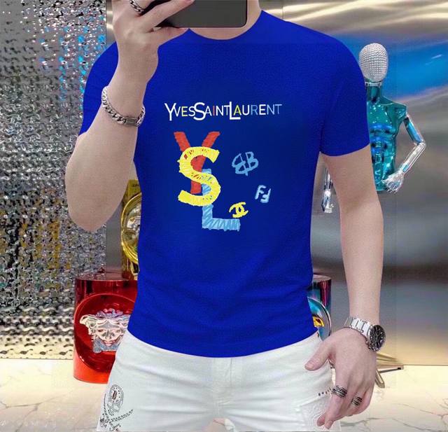Original YSL Saint Laurent men's casual short-sleeved T-shirt, a Spring/Summer