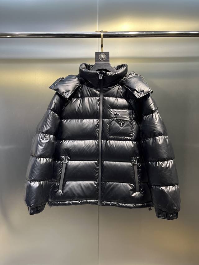 New Prada down jacket with visible zipper Prada black technology laminated down