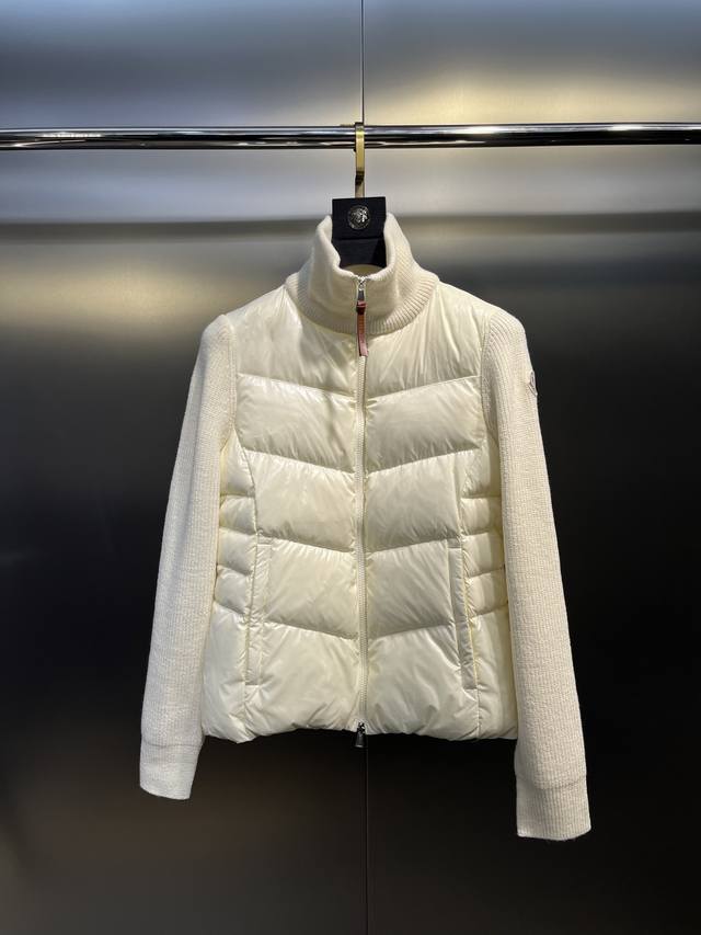 Moncler classic stand-up collar zippered wool knitted down jacket! Checkered qui