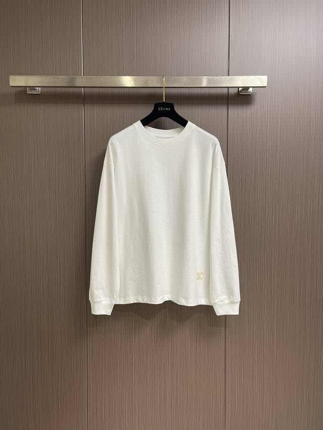 Celine classic brand logo round neck long-sleeved T-shirt base layer. The brand'