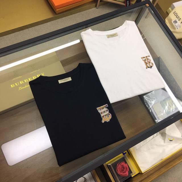 Burberry men's round neck short-sleeved shirt with Australian brick old Tb craft